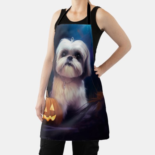 Halloween Shih Tzu met pompoenen eng Schort (Insitu)