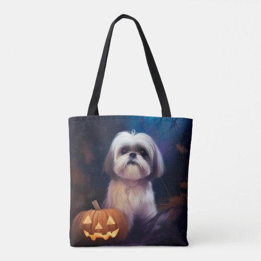 Halloween Shih Tzu met pompoenen eng Tote Bag (Achterkant)