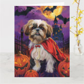 Halloween Shih Tzu Vampire Pumpkins eng Kaart (Gele Bloem)