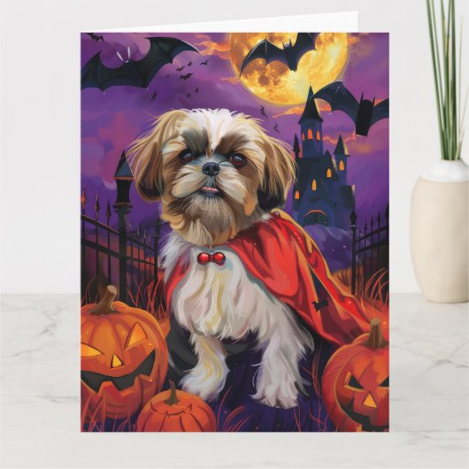 Halloween Shih Tzu Vampire Pumpkins eng Kaart (Voorkant)