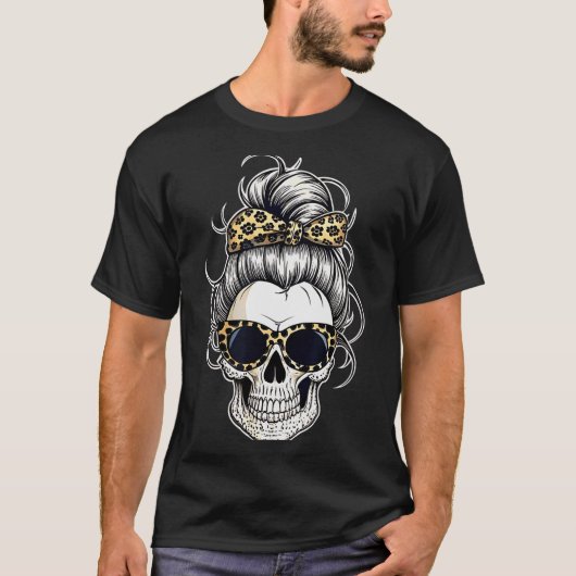 Halloween Shirt For Women Skull , Leopard  (Voorkant)