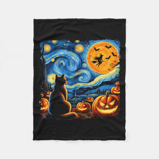 Halloween Shirt Men Women Black Cat Pumpkins Bats Fleece Deken (Voorkant)