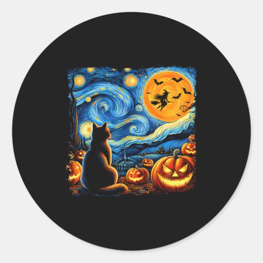 Halloween Shirt Men Women Black Cat Pumpkins Bats  Ronde Sticker (Voorkant)