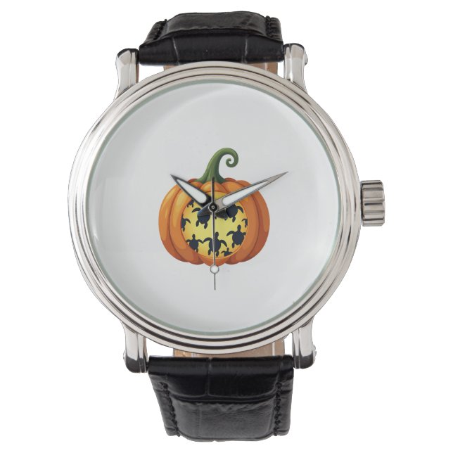 Halloween Shirt Pumpkin Turtle Zee Halloween Costu Horloge (Voorkant)