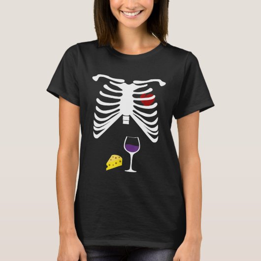 Halloween Shirt Skeleton Wine Xray Funny Womens (Voorkant)