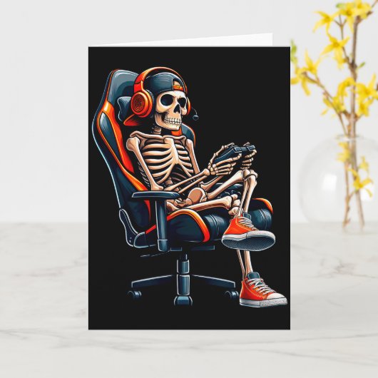 Halloween Shirts Skeleton Gamer Video Gaming Boys  Kaart (Gele Bloem)