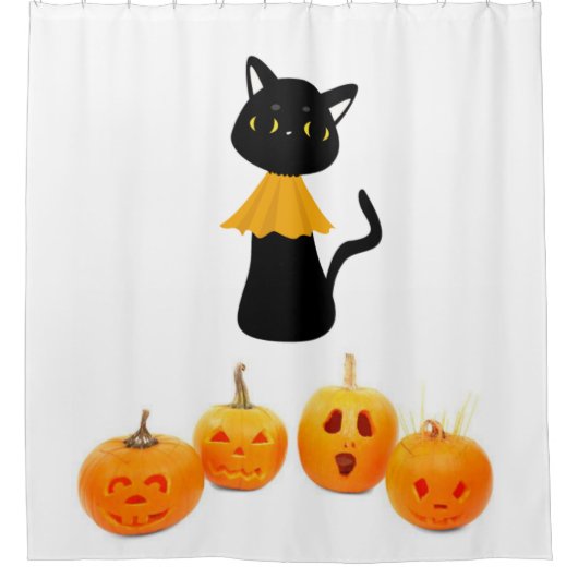 Halloween Shower Curtain Black Cat Douchegordijn (Voorkant)