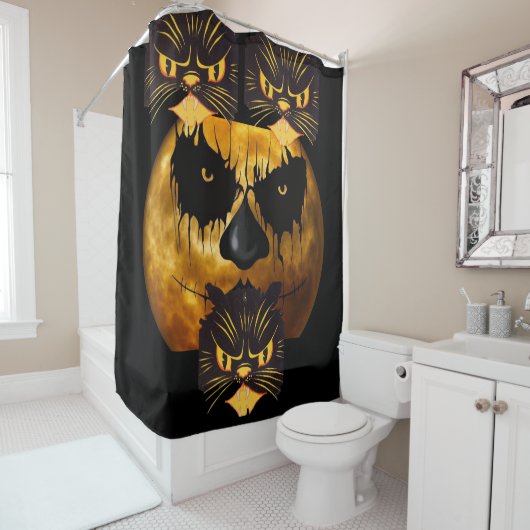Halloween Shower Curtain Scary Cat Douchegordijn (In situ)
