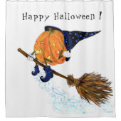 Halloween Shower Curtain Witch Pumpkin Flying Douchegordijn (Voorkant)