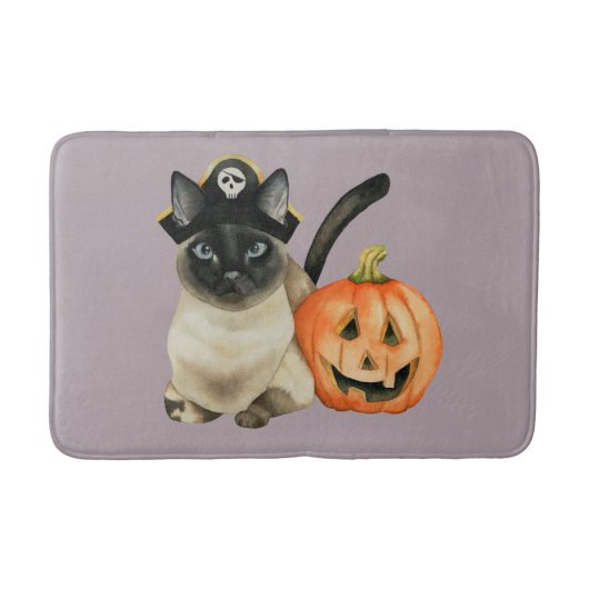 Halloween Siamese Cat met Jack O' Lantern Badmat (Voorkant)
