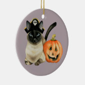 Halloween Siamese Cat met Jack O' Lantern Keramisch Ornament (Rechts)