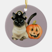 Halloween Siamese Cat met Jack O' Lantern Keramisch Ornament (Voorkant)