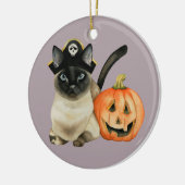 Halloween Siamese Cat met Jack O' Lantern Keramisch Ornament (Links)