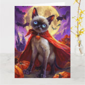 Halloween Siamese Cat Vampire Pumpkins eng Kaart (Gele Bloem)