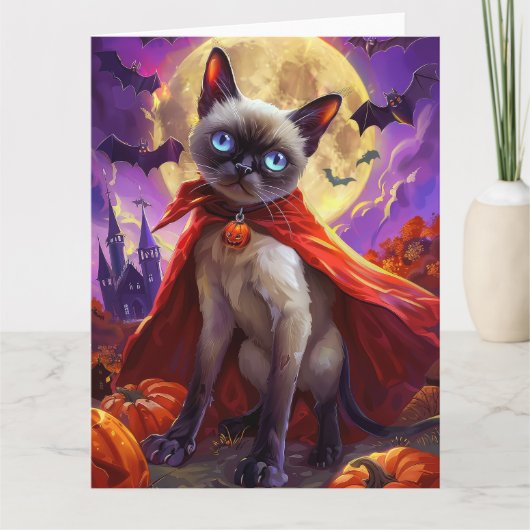 Halloween Siamese Cat Vampire Pumpkins eng Kaart (Voorkant)