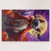 Halloween Siamese Cat Vampire Pumpkins eng Legpuzzel (Horizontaal)