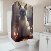 Halloween Siamese kat met pompoenen eng Douchegordijn (In situ)
