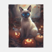 Halloween Siamese kat met pompoenen eng Fleece Deken (Voorkant)