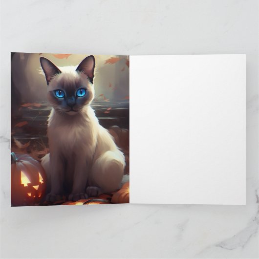Halloween Siamese kat met pompoenen eng Kaart (Binnen)