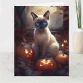 Halloween Siamese kat met pompoenen eng Kaart (Voorkant)