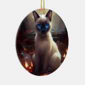 Halloween Siamese kat met pompoenen eng Keramisch Ornament (Rechts)