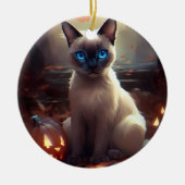 Halloween Siamese kat met pompoenen eng Keramisch Ornament (Voorkant)