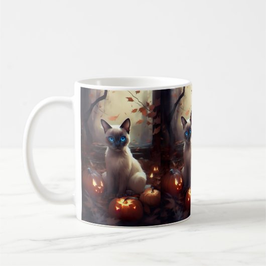 Halloween Siamese kat met pompoenen eng Koffiemok (Links)