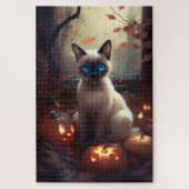 Halloween Siamese kat met pompoenen eng Legpuzzel (Verticaal)
