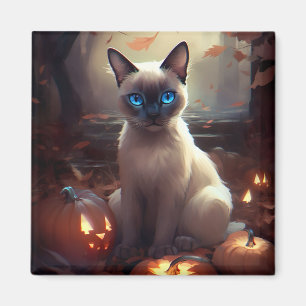 Halloween Siamese kat met pompoenen eng Magneet