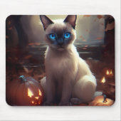 Halloween Siamese kat met pompoenen eng Muismat (Voorkant)