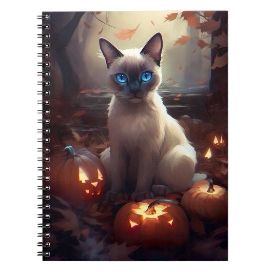 Halloween Siamese kat met pompoenen eng Notitieboek (Voorkant)
