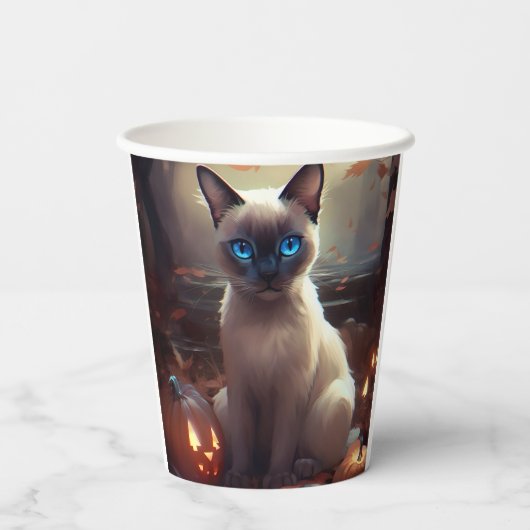 Halloween Siamese kat met pompoenen eng Papieren Bekers (Achterkant)