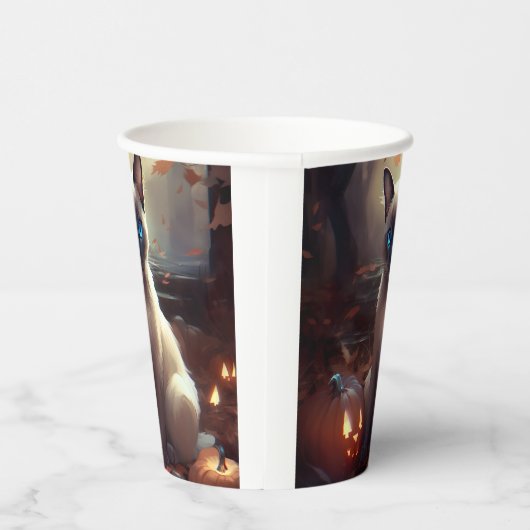 Halloween Siamese kat met pompoenen eng Papieren Bekers (Rechts)