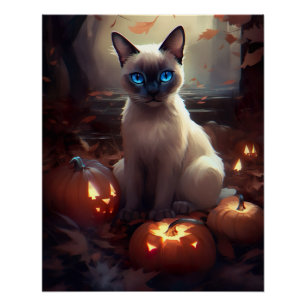 Halloween Siamese kat met pompoenen eng Perfect Poster