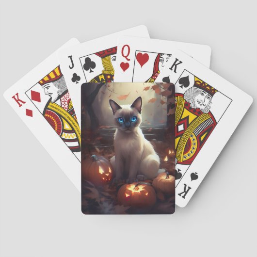 Halloween Siamese kat met pompoenen eng Pokerkaarten (Achterkant)