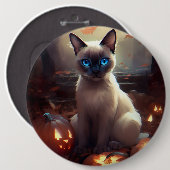 Halloween Siamese kat met pompoenen eng Ronde Button 6,0 Cm (Voorkant /achterkant)