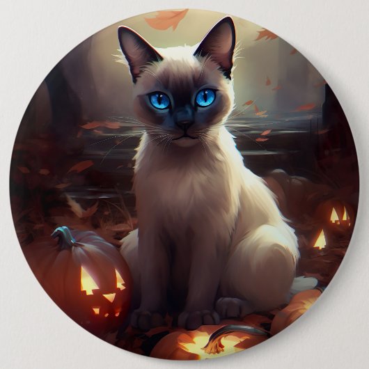 Halloween Siamese kat met pompoenen eng Ronde Button 6,0 Cm (Voorkant)