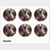 Halloween Siamese kat met pompoenen eng Ronde Sticker (Vel)