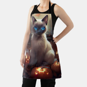Halloween Siamese kat met pompoenen eng Schort