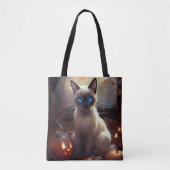 Halloween Siamese kat met pompoenen eng Tote Bag (Voorkant)