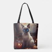 Halloween Siamese kat met pompoenen eng Tote Bag (Achterkant)