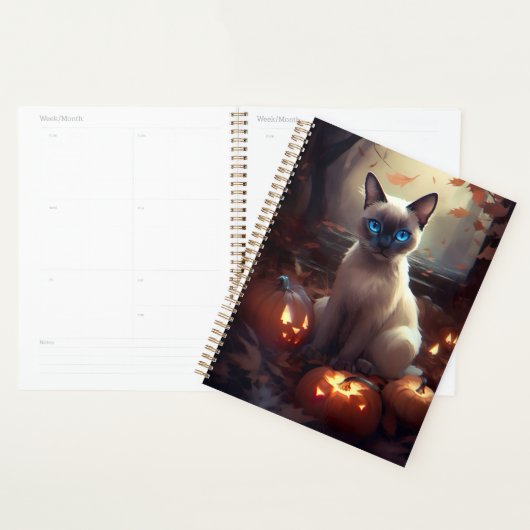 Halloween Siamese Kat Met Pompoenen Griezelen  Planner (Display)
