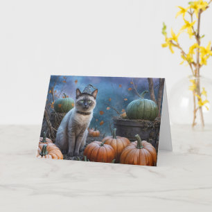 Halloween Siamese Type Kat in een Pompoenveld Kaart