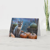 Halloween Siamese Type Kat in een Pompoenveld Kaart (Voorkant)