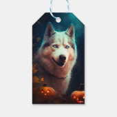 Halloween Siberian Husky met pompoenen eng Cadeaulabel (Achterkant)