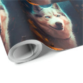 Halloween Siberian Husky met pompoenen eng Cadeaupapier (Rol Hoek)