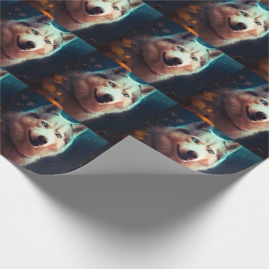 Halloween Siberian Husky met pompoenen eng Cadeaupapier (Hoek)