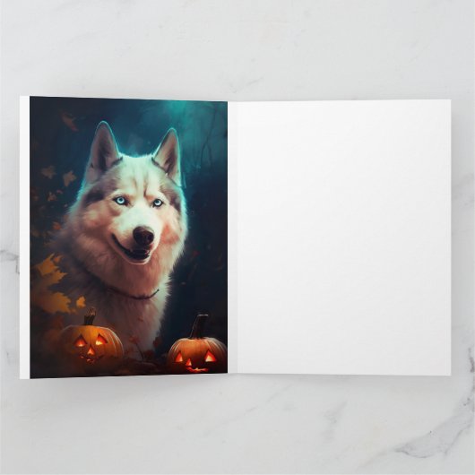 Halloween Siberian Husky met pompoenen eng Kaart (Binnen)