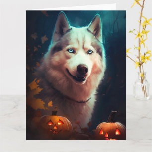 Halloween Siberian Husky met pompoenen eng Kaart