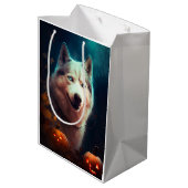 Halloween Siberian Husky met pompoenen eng Medium Cadeauzakje (Achterkant Gekanteld)